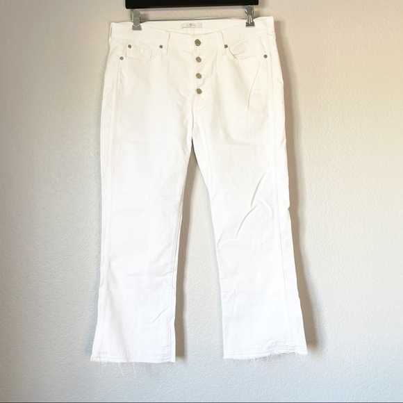 7 FOR ALL MANKIND Button Fly High Rise Raw Hem White Jeans 32 - Picture 1 of 8